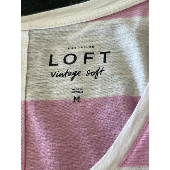 LOFT "VTG Soft " pink and white ladies v-neck tee. MEDIUM - Picture 3 of 7